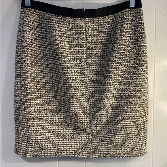 LOFT Skirt Pencil Tweed Office Grosgrain Ribbon Waist Black Cream Preppy Size 10 - Picture 3 of 6